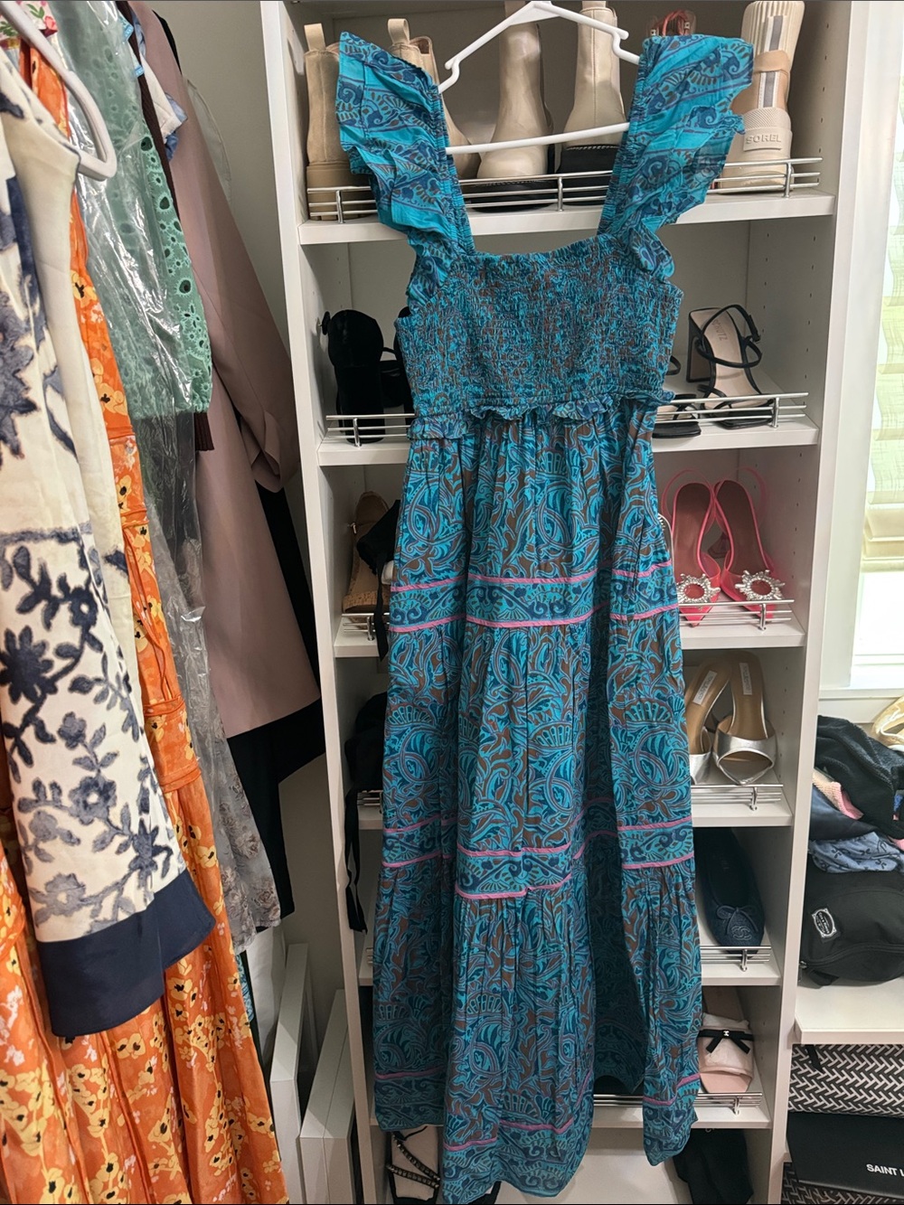 Cleobella Teal and Pink Floral Print Maxi Dress